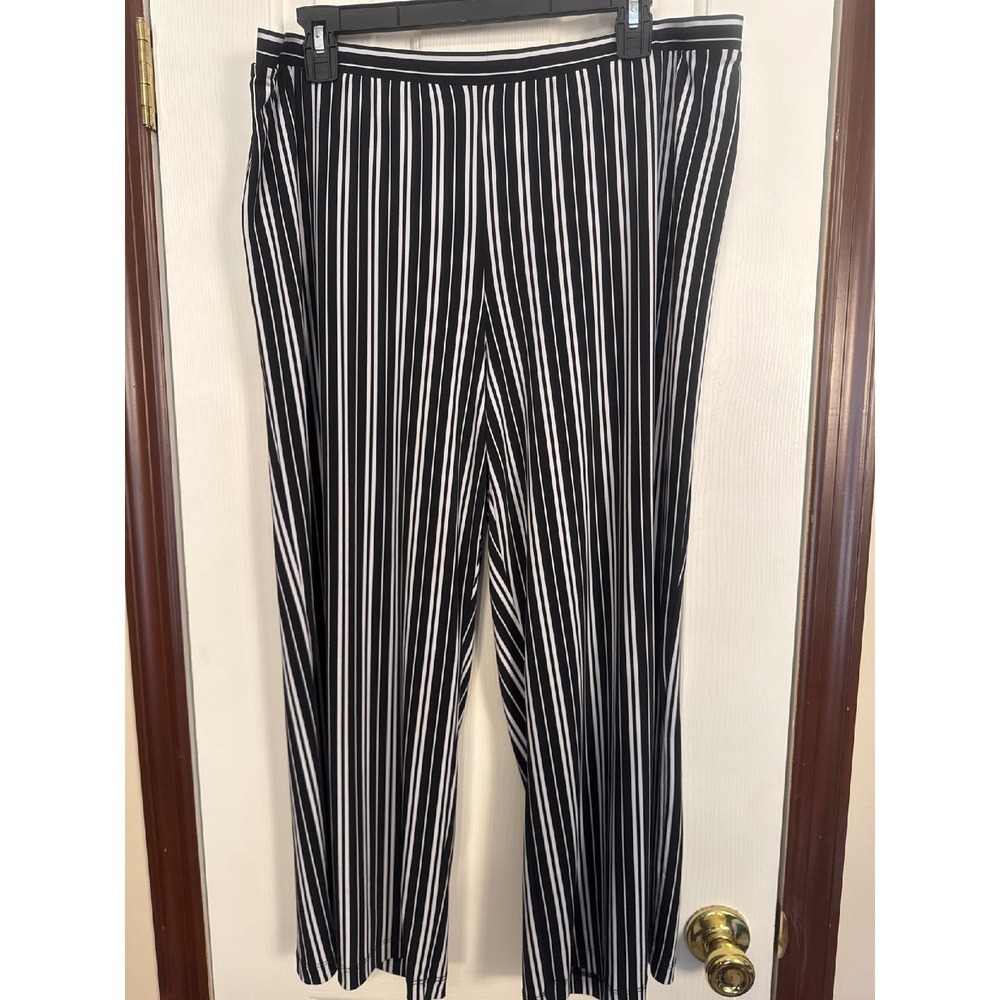 Ruby Rd.‎ Pull On Pants Striped Career Casual Stretch Black White Size L